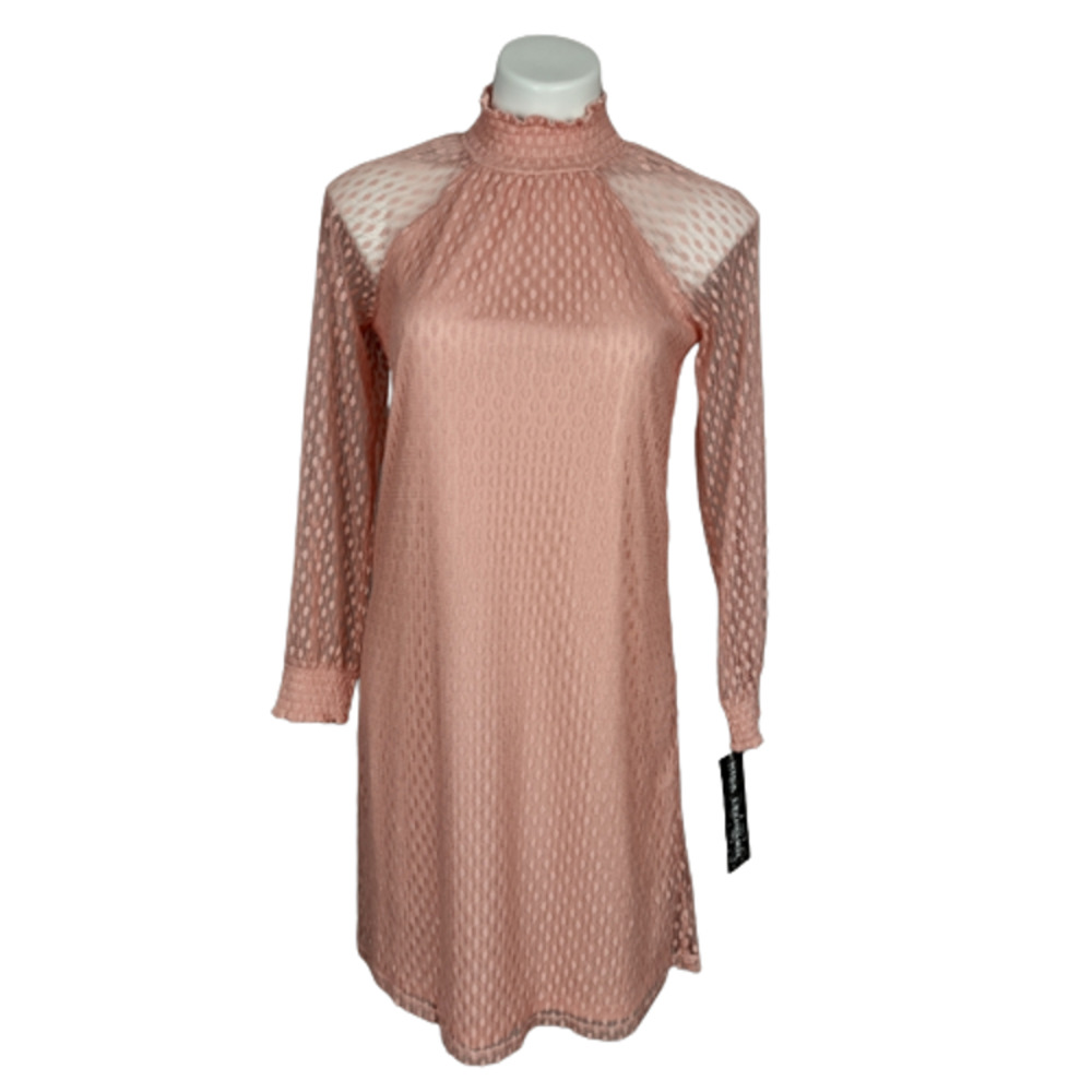 Nina Leonard Lace Mockneck Trapeze Long Sleeve Dress in Blush Size Small - Picture 16 of 16